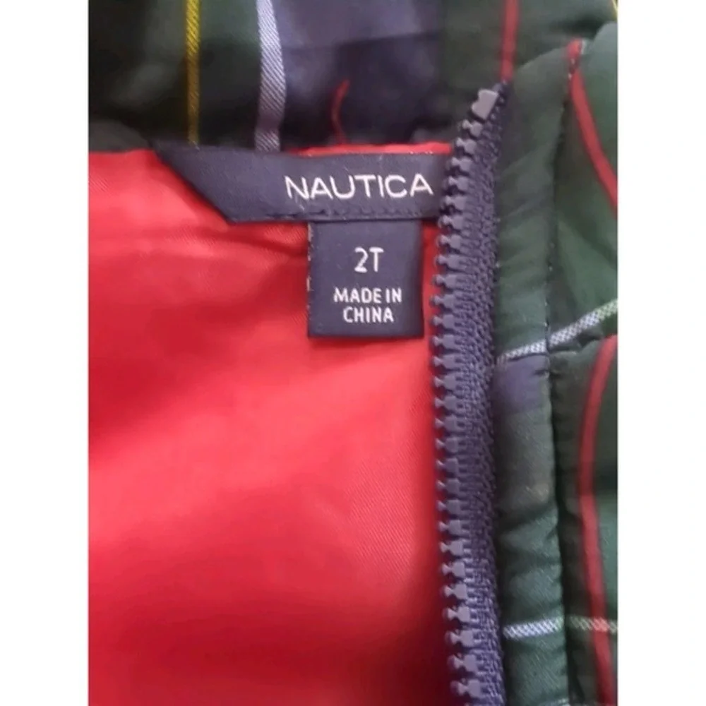 NWT Nautica Puffer Vest Boy's 2T Tartan Green Blue‎ Red Plaid Holiday Christmas